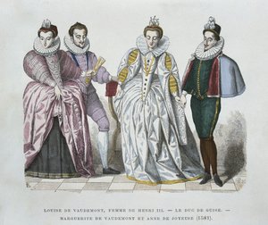 Louise av Lorraine-Vaudemont (1553-1601), kone til Henri III, hertugen av Guise (1549-88), Marguerite av Vaudemont (1564-1625) og Anne av Joyeuse (1561-87) av after Chevignard