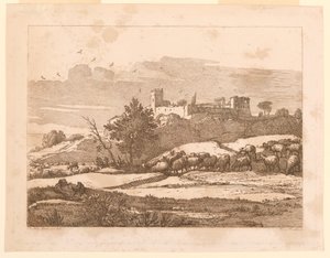 Landskap med et slott av after Claude Lorrain