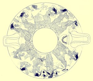 Dance of maenads to Dionysos, illustrasjon fra greske vasemalerier av J. E. Harrison og D. S. MacColl, utgitt 1894 (digitalt forbedret bilde)