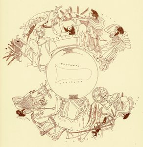 Herakles og Eurystheus, illustrasjon fra greske vasemalerier av J. E. Harrison og D. S. MacColl, utgitt 1894 (digitalt forbedret bilde) av after English School