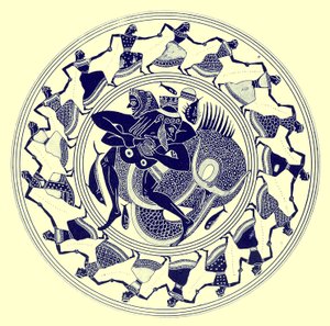 Herakles som bryter med Triton, illustrasjon fra greske vasemalerier av J. E. Harrison og DS MacColl, utgitt 1894 (digitalt forbedret bilde) av after English School