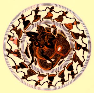 Herakles som bryter med Triton, illustrasjon fra greske vasemalerier av J. E. Harrison og DS MacColl, utgitt 1894 (digitalt forbedret bilde)