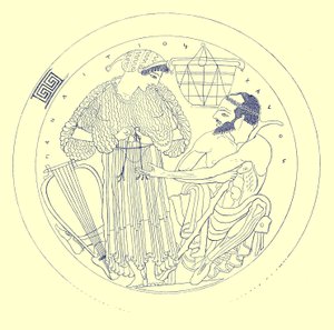 Interiør av Cylix av Euphronios, illustrasjon fra greske vasemalerier av J. E. Harrison og D. S. MacColl, utgitt 1894 (digitalt forbedret bilde) av after English School