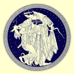 Peleus og Thetis, illustrasjon fra greske vasemalerier av J. E. Harrison og D. S. MacColl, publisert 1894 (digitalt forbedret bilde)