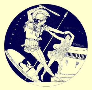The Death of Troilos, illustrasjon fra greske vasemalerier av J. E. Harrison og D. S. MacColl, utgitt 1894 (digitalt forbedret bilde)