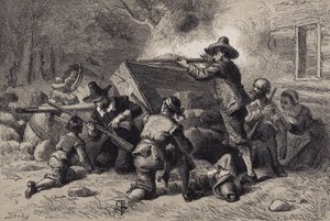 Virginians forsvarer seg mot indianere av after Felix Octavius Carr Darley