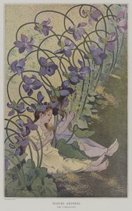 Anime blomster. Fiolene. (Animerte blomster: lilla)
