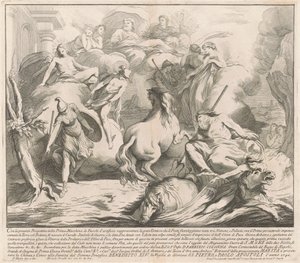 The Prima Macchina for the Chinea of 1742: The Contest of Neptun and Minerva av after François Hutin Miguel de Sorellò