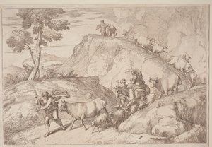 En eldre hyrde som leder flokken av after Giovanni Benedetto Castiglione Gaetano Zompini