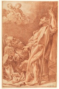 Madonnaen og barnet med St Anthony Abbot og James the Greater av after Giovanni Lanfranco