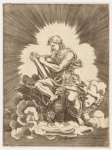 Saint John, skriver, sittende på en ørn