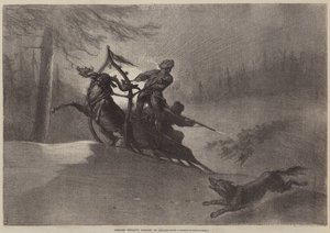 Lapplandsbønder forfulgt av ulver av Gustave after Dore