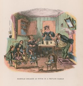 Illustrasjon for Nicholas Nickleby (farge litho) av after Hablot Knight Browne