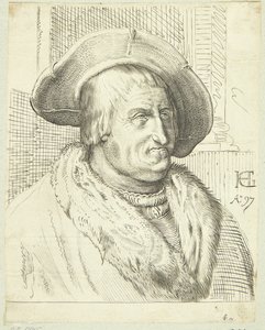 Fantasiportrett av gammel mann med hatt av after Hendrick Goltzius