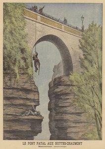 Redning av et selvmordsforsøk ved broen i Parc des Buttes-Chaumont, Paris