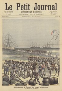 Senegalesiske tropper går i land ved den nye bryggen i Cotonou, Dahomey
