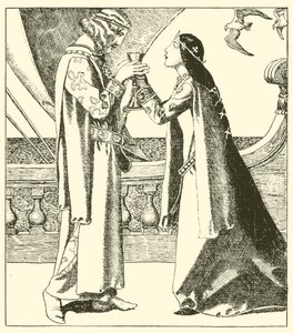 Belle Iseult og Sir Tristram drakk kjærlighetstørken av after Howard Pyle