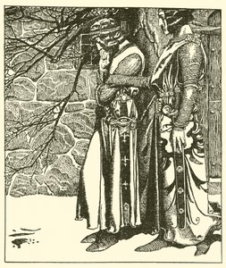 Sir Kay avbryter meditasjonene til Sir Percival av after Howard Pyle