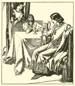 Sir Launcelot sitter sammen med Sir Hilaire og Croisette av after Howard Pyle