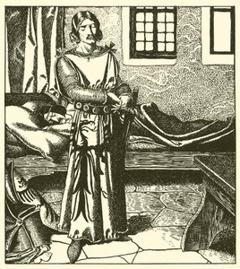 Sir Launcelot tar rustningen til Sir Kay av after Howard Pyle