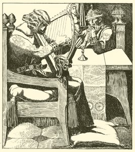 Sir Tristram harpet foran kong Mark av after Howard Pyle