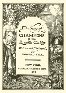 Tittelside til historien om Mesterne ved det runde bord av after Howard Pyle