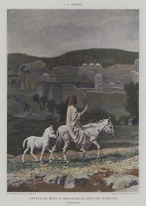 Detalj fra Entree de Jesus a Jerusalem le Jour des Palmeaux (Kristus kommer inn i Jerusalem på palmesøndag) av after Jean Leon Gerome