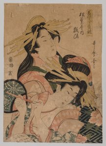 Halvlengde portrett av to kurtisaner av after Kitagawa Utamaro