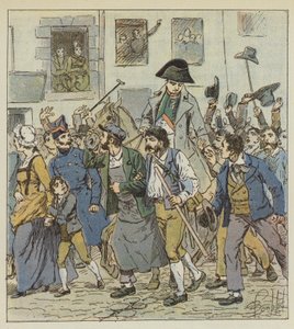 Da han kom tilbake fra øya Elba, ble keiseren mottatt på Faubourg Saint-Antoine med enestående entusiasme. av after Louis Charles Bombled