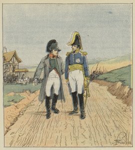 På vei til øya Elba møter Napoleon Augereau av after Louis Charles Bombled