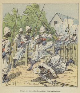 Angrep fra en del av trefninger på et hovahus av after Louis Charles Bombled
