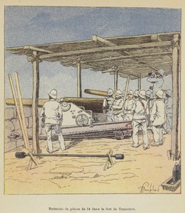 Batterier på 14 stykker i fortet Tamatave av after Louis Charles Bombled