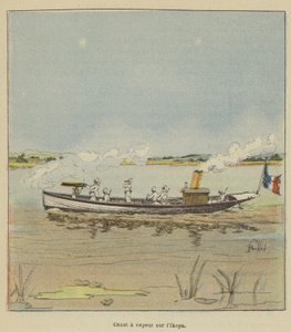Dampbåt på Ikopa av after Louis Charles Bombled