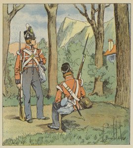 Det var derfra de to engelske soldatene hadde tatt opp en stilling for å se på oss. av after Louis Charles Bombled