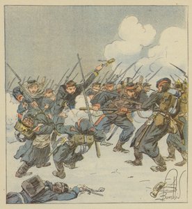 Bajonettladning av de 22. mobilene (Dordogne), i kamp ved Saint-Jean-sur-Erve av after Louis Charles Bombled