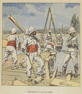 Bygging av dun pont sur lIkopa av after Louis Charles Bombled