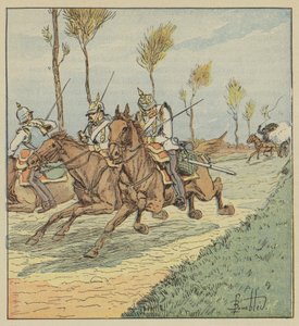 Prøyssiske kyrassere forfulgt av franc-tireurs av after Louis Charles Bombled