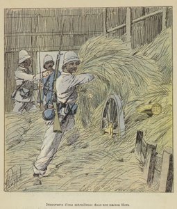 Funn av et maskingevær i et Hova-hus av after Louis Charles Bombled