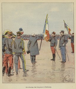 Utdeling av flagg i Sathonay av after Louis Charles Bombled