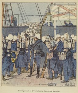 Ombordstigning av den 40. bataljonen av chasseurs, i Marseilles av after Louis Charles Bombled