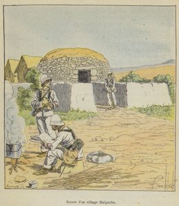Inngangen til en madagaskisk landsby av after Louis Charles Bombled