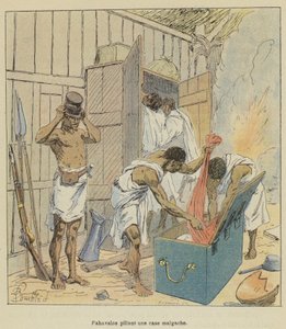 Fahavalos kaster en madagaskisk boks av after Louis Charles Bombled