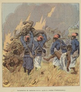 Kremasjon av Hova-lik, etter slaget ved Ambolomonty av after Louis Charles Bombled