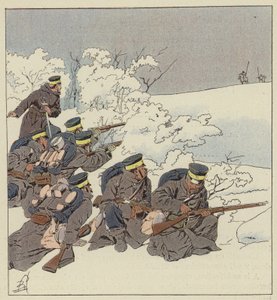 Japansk infanteri i feltkjole om vinteren av after Louis Charles Bombled