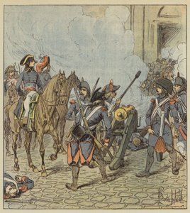 Dag 13. Vendemiaire skjøt Bonaparte med maskingevær delene av Saint-Roch av after Louis Charles Bombled