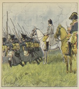 Keiseren vurderer sine vernepliktige i kamp av after Louis Charles Bombled