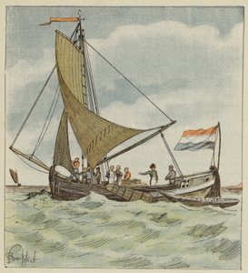 Keiseren donerer en båt til en nederlandsk pilot av after Louis Charles Bombled
