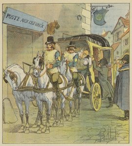 Keiseren setter seg inn i Marie-Louises bil av after Louis Charles Bombled