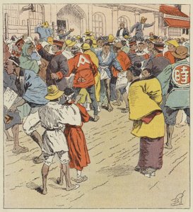 Publikum venter på nyheter om krigen foran Figi-Humpo av after Louis Charles Bombled