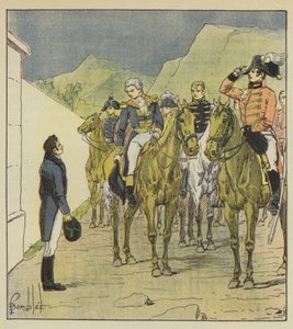 Admiral Taylor, med en stor stab, presenterer seg på Longwood for å se keiseren av after Louis Charles Bombled
